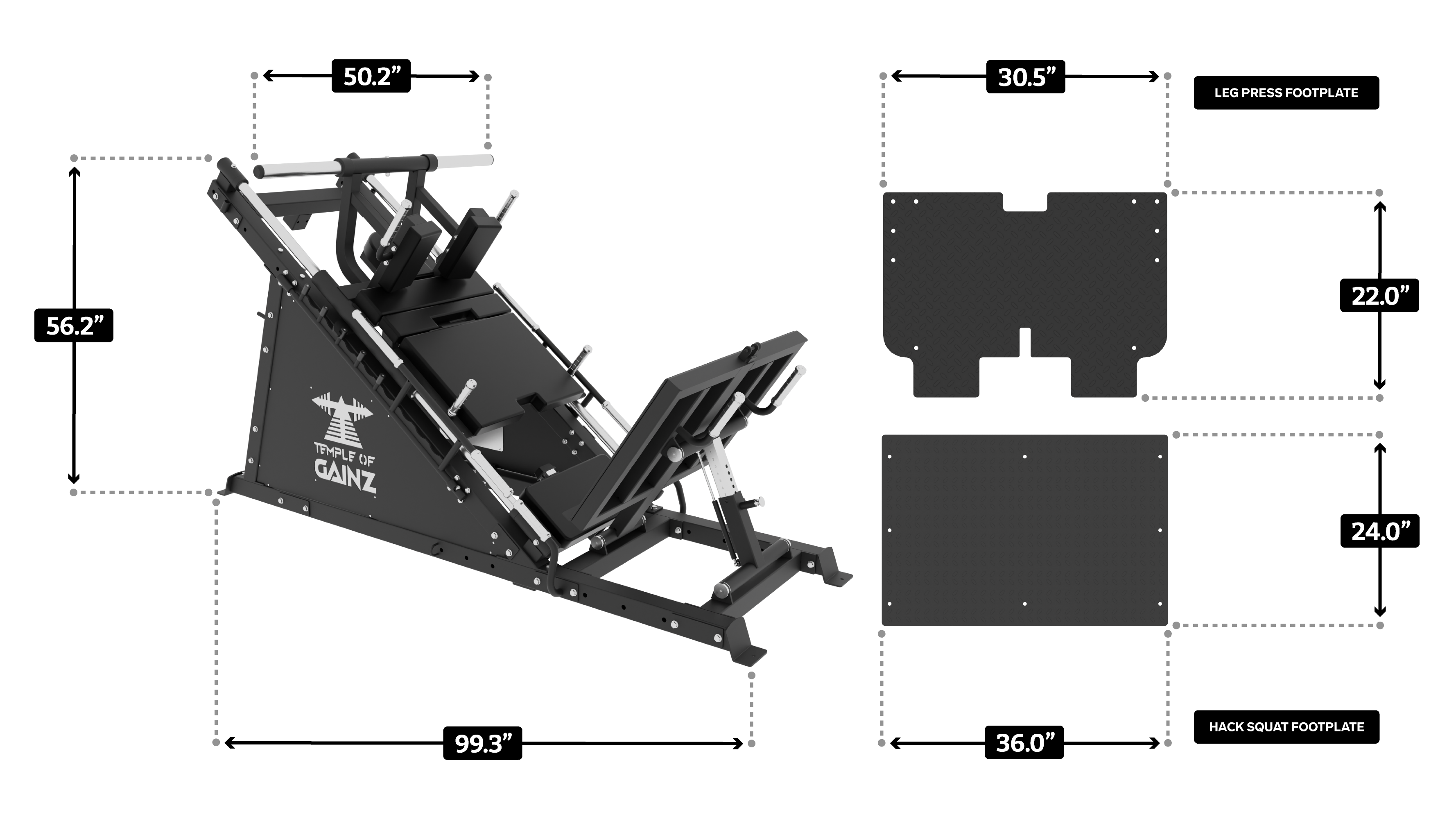 Squat Machine Dimensions THE QUADSEND 37.5° LEG PRESS + HACK SQUAT MACHINE – Temple of Gainz