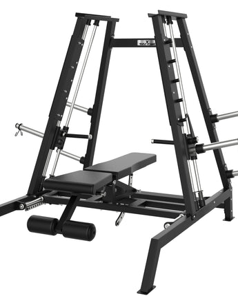 PLATE-LOADED ADJUSTABLE F.I.D. CONVERGING BENCH PRESS SMITH MACHINE